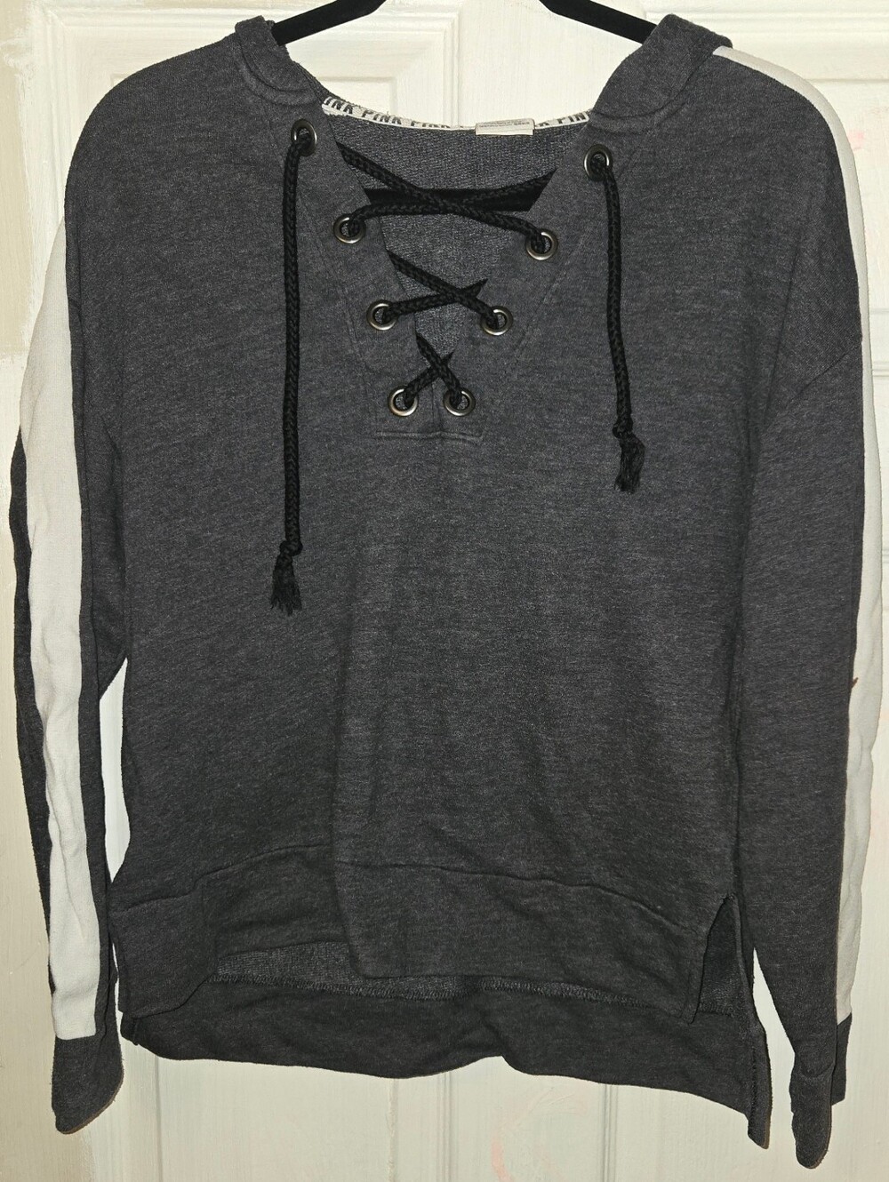 PINK Victoria's Secret Gray Lace-Up Hoodie Sz XS